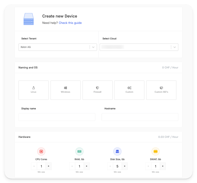 device creation interface